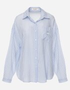 melya by melody Cămașă Albastră oversize din Tencel în dungi decorată cu broderie Tidine
