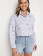 melya by melody Cămașă Albastră-Roșie cu croi oversize în dungi decorată cu broderie cu inimi Nitariena