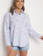 melya by melody Cămașă Albastră-Roșie cu croi oversize în dungi decorată cu broderie cu inimi Nitariena