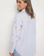 melya by melody Cămașă Albastră-Roșie cu croi oversize în dungi decorată cu broderie cu inimi Nitariena