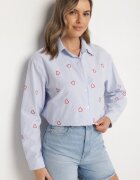 melya by melody Cămașă Albastră-Roșie cu croi oversize în dungi decorată cu broderie cu inimi Nitariena