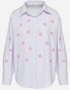 melya by melody Cămașă Albastră-Roșie cu croi oversize în dungi decorată cu broderie cu inimi Nitariena