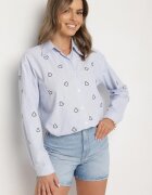 melya by melody Cămașă Albastru-bleumarin oversized în dungi decorată cu broderie inimi Nitariena
