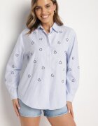 melya by melody Cămașă Albastru-bleumarin oversized în dungi decorată cu broderie inimi Nitariena