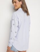 melya by melody Cămașă Albastru-bleumarin oversized în dungi decorată cu broderie inimi Nitariena