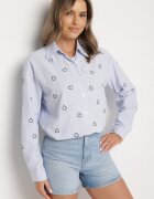 melya by melody Cămașă Albastru-bleumarin oversized în dungi decorată cu broderie inimi Nitariena