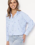 melya by melody Cămașă albastru deschis din bumbac cu dungi cu inimi brodate Sanileni