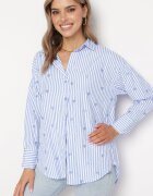 melya by melody Cămașă albastru deschis din bumbac cu dungi și inimi brodate Larnieka