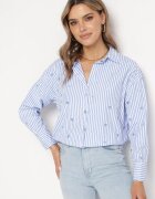 melya by melody Cămașă albastru deschis din bumbac cu dungi și inimi brodate Larnieka