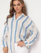 melya by melody Cămașă Bej-Albastră din bumbac în dungi cu croială lejeră Lievan