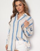 melya by melody Cămașă Bej-Albastră din bumbac în dungi cu croială lejeră Lievan