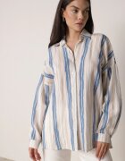 melya by melody Cămașă Bej-Albastră din bumbac în dungi cu croială lejeră Lievan