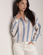 melya by melody Cămașă Bej-Albastră din bumbac în dungi cu croială lejeră Lievan