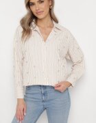 melya by melody Cămașă bej deschis din bumbac cu dungi cu inimi brodate Sanileni