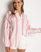 melya by melody Cămașă Bej-Fucsia Din bumbac Cu dungi Cu croială lejeră Lievan