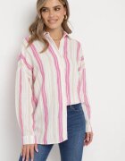 melya by melody Cămașă Bej-Fucsia Din bumbac Cu dungi Cu croială lejeră Lievan