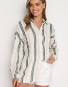 melya by melody Cămașă Bej-Verde din bumbac în dungi cu croi lejer Lievan
