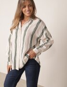 melya by melody Cămașă Bej-Verde din bumbac în dungi cu croi lejer Lievan