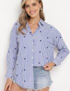 melya by melody Cămașă Bleumarin din bumbac cu dungi cu inimioare brodate Sanileni