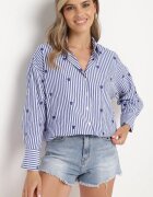 melya by melody Cămașă Bleumarin din bumbac cu dungi cu inimioare brodate Sanileni