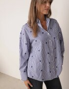 melya by melody Cămașă Bleumarin din bumbac cu dungi cu inimioare brodate Sanileni