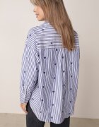 melya by melody Cămașă Bleumarin din bumbac cu dungi cu inimioare brodate Sanileni