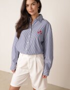 melya by melody Cămașă clasică cu conținut mare de bumbac brodată cu broderie Thessione Albastră