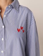 melya by melody Cămașă clasică cu conținut mare de bumbac brodată cu broderie Thessione Albastră