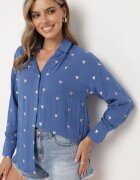 melya by melody Cămașă de bumbac albastră cu in cu croială clasică Tallriel