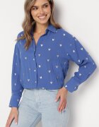 melya by melody Cămașă de bumbac albastră cu in cu croială clasică Tallriel