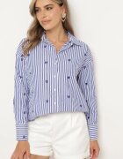 melya by melody Cămașă de Bumbac Granat în Dungi cu Inimi Brodate Larnieka