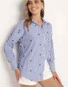 melya by melody Cămașă de Bumbac Granat în Dungi cu Inimi Brodate Larnieka