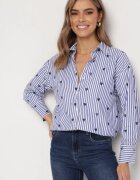 melya by melody Cămașă de Bumbac Granat în Dungi cu Inimi Brodate Larnieka