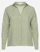 melya by melody Cămașă de bumbac verde cu mânecă lungă și decolteu triunghiular închisă cu nasturi Tesapaula