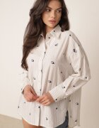melya by melody Cămașă de vară din bumbac croi oversize cu dungi și broderie Deinaris Albastră
