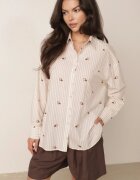 melya by melody Cămașă de vară din bumbac croi oversize cu dungi și broderie Deinaris Bej