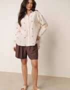 melya by melody Cămașă de vară din bumbac croi oversize cu dungi și broderie Deinaris Bej