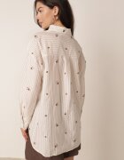 melya by melody Cămașă de vară din bumbac croi oversize cu dungi și broderie Deinaris Bej