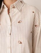 melya by melody Cămașă de vară din bumbac croi oversize cu dungi și broderie Deinaris Bej