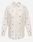 melya by melody Cămașă de vară din bumbac croi oversize cu dungi și broderie Deinaris Bej