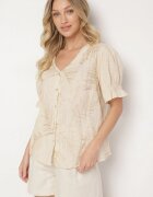 melya by melody Cămașă din bumbac Bej deschis închisă cu nasturi cu broderie și cusături decorative cu ață decorativă Varavia
