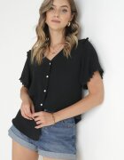 melya by melody Cămașă Neagră cu Dantelă și Decolteu Triunghiular Kieratia