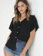melya by melody Cămașă Neagră cu Dantelă și Decolteu Triunghiular Kieratia
