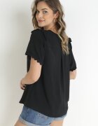 melya by melody Cămașă Neagră cu Dantelă și Decolteu Triunghiular Kieratia