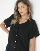 melya by melody Cămașă Neagră cu Dantelă și Decolteu Triunghiular Kieratia