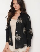 melya by melody Cămașă Neagră din Bumbac cu In Decorată cu Broderie Terkio