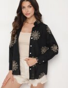 melya by melody Cămașă Neagră din Bumbac cu In Decorată cu Broderie Terkio