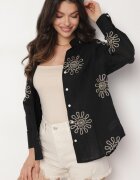 melya by melody Cămașă Neagră din Bumbac cu In Decorată cu Broderie Terkio