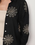 melya by melody Cămașă Neagră din Bumbac cu In Decorată cu Broderie Terkio