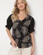 melya by melody Cămașă Neagră Din bumbac Încheiată cu nasturi Cu broderie și Cusături Cu ață decorativă Varavia